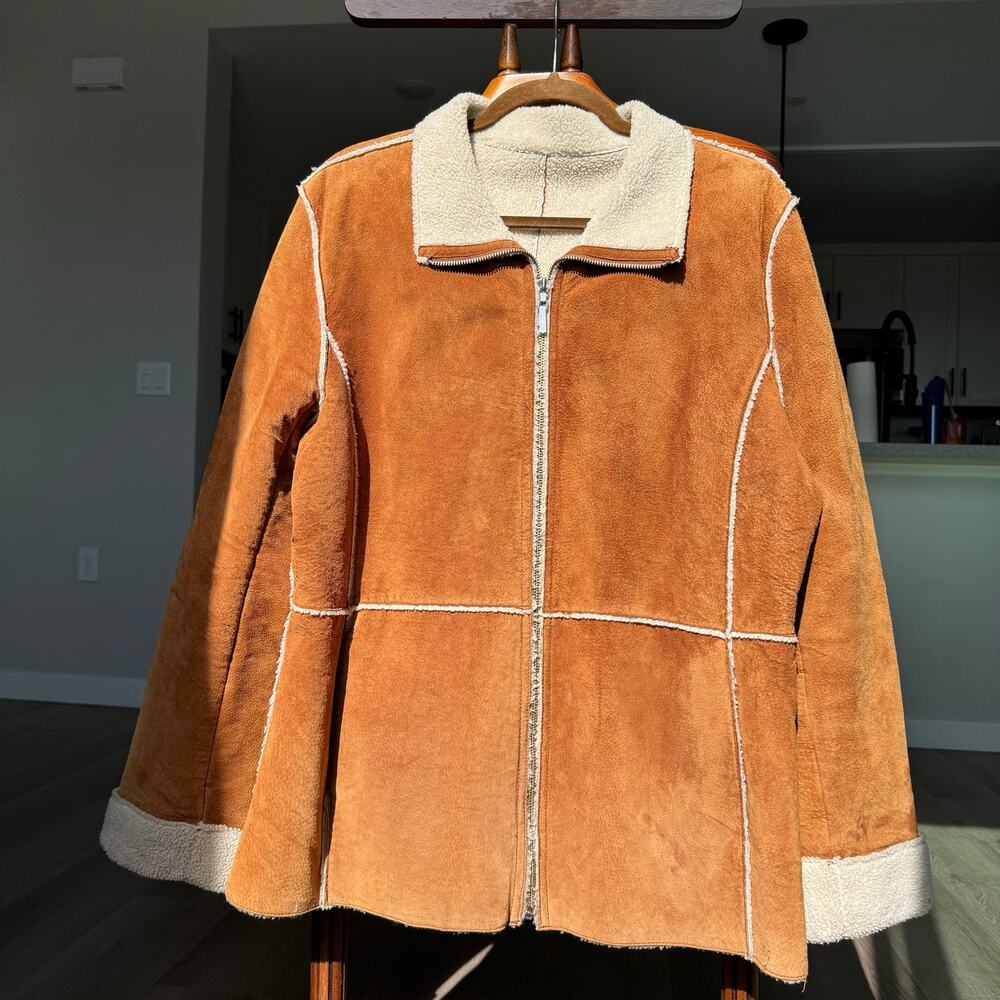 Colebrook & Co Women’s XL Genuine Leather Sherpa Shearling Jacket Brown Y2K